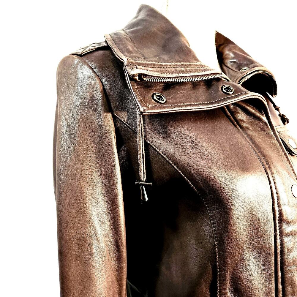 Tibor Lined Jacket Brown Size S Soft Leather Zip & Snap High Collar Classic Look - Picture 4 of 13